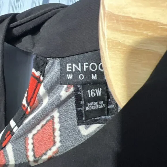 Enfocus Womans Halter Dress Tie Neck Black Red Geometric Pattern Size‎ 16W - Picture 4 of 8